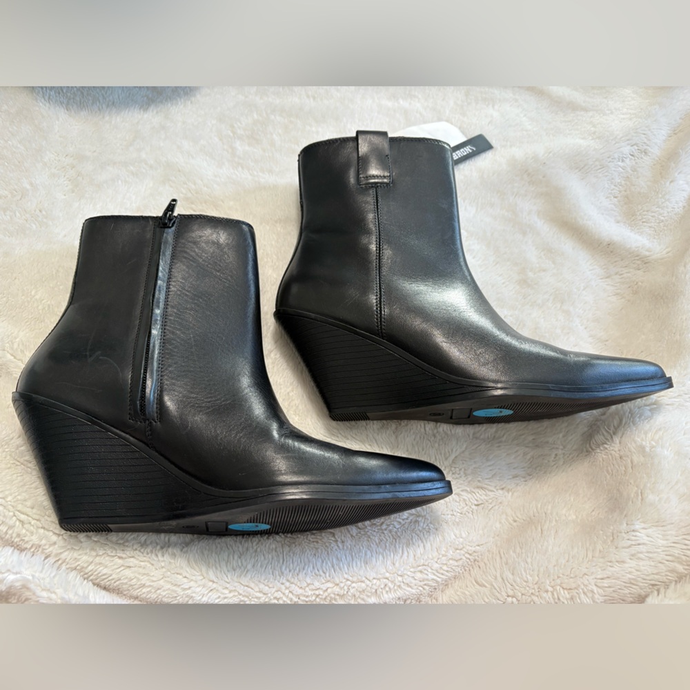 Bronx Black Leather Wedge Boots